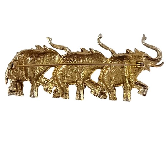 1928 Brand Gold Tone Elephant Trio Brooch Pin K531 - Picture 4 of 8